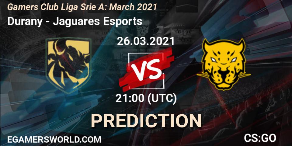 Durany vs Jaguares Esports: Match Prediction. 26.03.2021 at 21:00, Counter-Strike (CS2), Gamers Club Liga Série A: March 2021