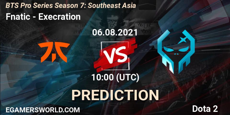 Fnatic vs Execration: Match Prediction. 06.08.2021 at 10:20, Dota 2, BTS Pro Series Season 7: Southeast Asia