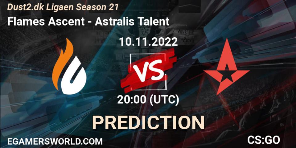 Flames Ascent vs Astralis Talent: Match Prediction. 10.11.2022 at 20:00, Counter-Strike (CS2), Dust2.dk Ligaen Season 21