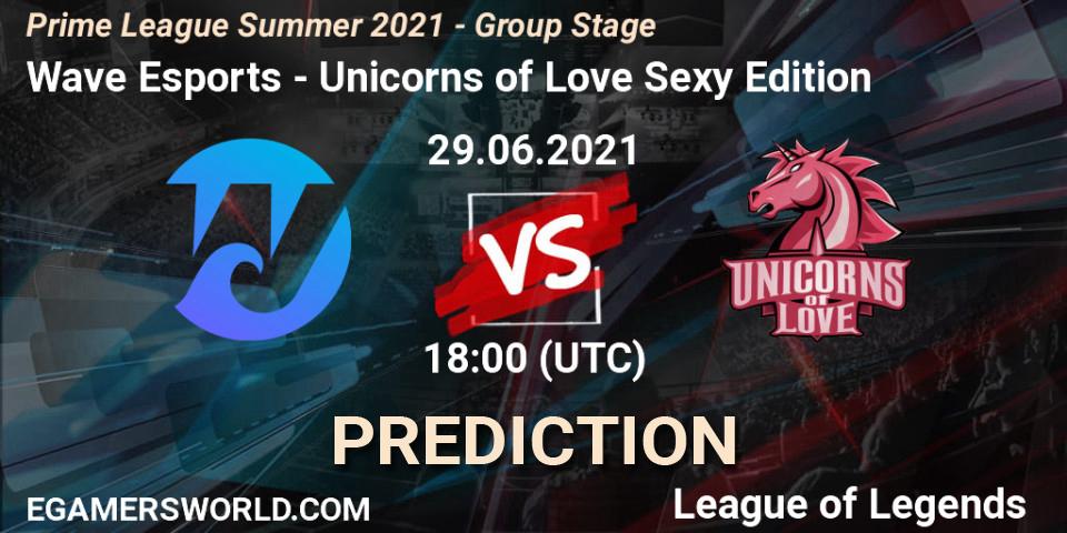Wave Esports vs Unicorns of Love Sexy Edition: Match Prediction. 29.06.2021 at 18:00, LoL, Prime League Summer 2021 - Group Stage