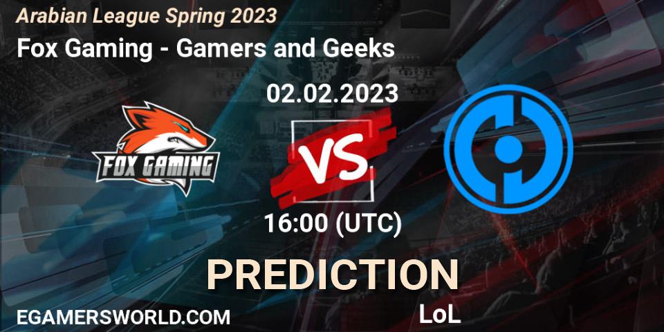 Fox Gaming vs Gamers and Geeks: Match Prediction. 02.02.2023 at 18:00, LoL, Arabian League Spring 2023