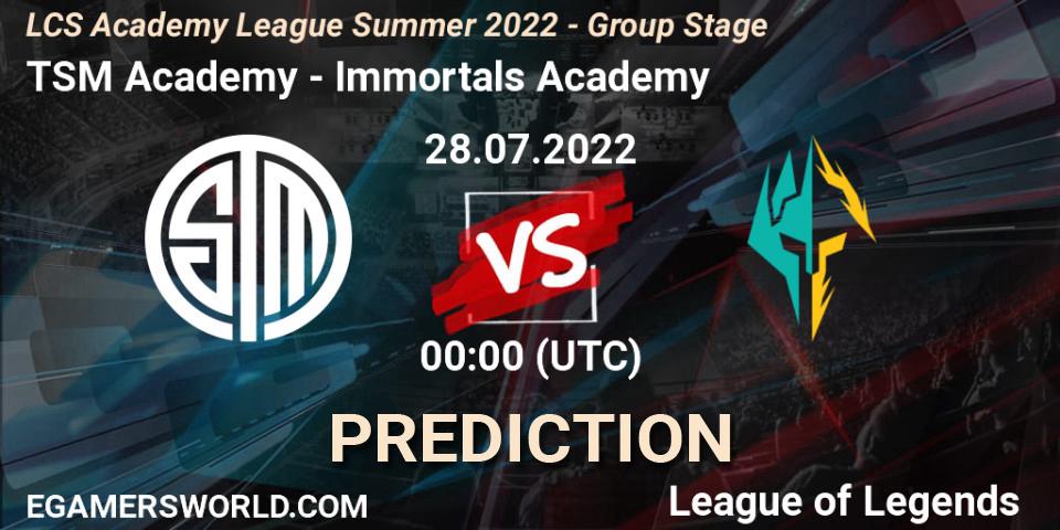 TSM Academy vs Immortals Academy: Match Prediction. 28.07.2022 at 00:00, LoL, LCS Academy League Summer 2022 - Group Stage