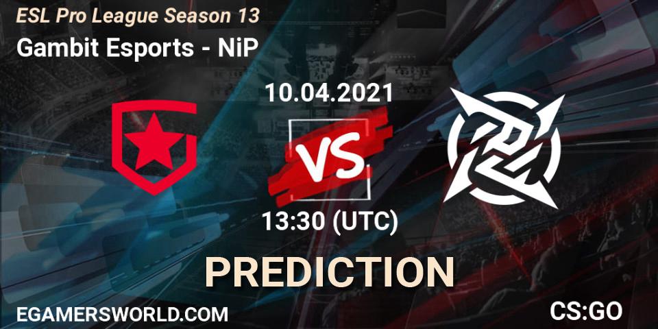 Gambit Esports vs NiP: Match Prediction. 10.04.2021 at 13:30, Counter-Strike (CS2), ESL Pro League Season 13