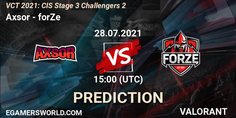 Axsor vs forZe: Match Prediction. 28.07.2021 at 15:00, VALORANT, VCT 2021: CIS Stage 3 Challengers 2