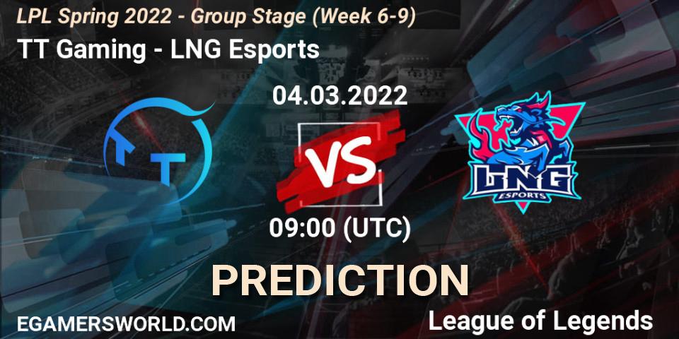TT Gaming vs LNG Esports: Match Prediction. 04.03.2022 at 09:30, LoL, LPL Spring 2022 - Group Stage (Week 6-9)
