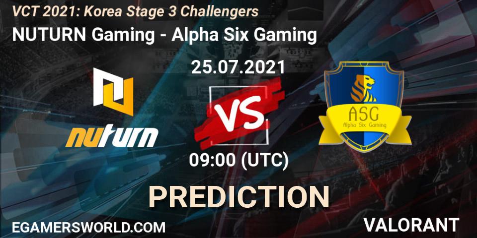 NUTURN Gaming vs Alpha Six Gaming: Match Prediction. 25.07.2021 at 09:00, VALORANT, VCT 2021: Korea Stage 3 Challengers
