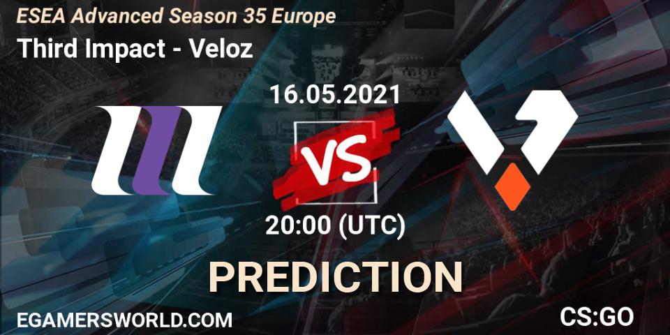 Third Impact vs Veloz: Match Prediction. 16.05.2021 at 20:00, Counter-Strike (CS2), ESEA Advanced Season 35 Europe