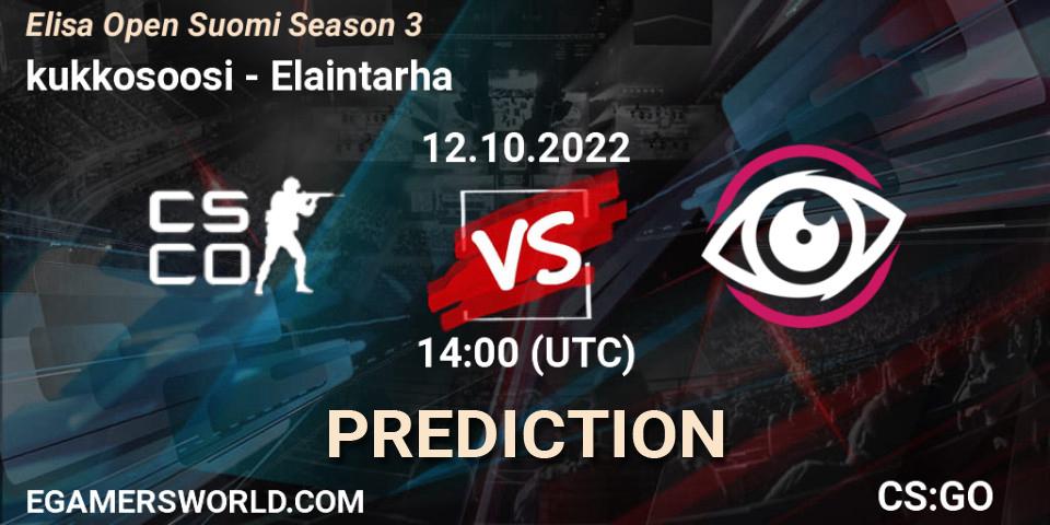 kukkosoosi vs Elaintarha: Match Prediction. 12.10.2022 at 14:00, Counter-Strike (CS2), Elisa Open Suomi Season 3