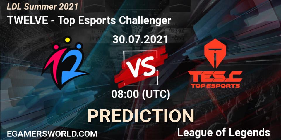 TWELVE vs Top Esports Challenger: Match Prediction. 31.07.2021 at 08:00, LoL, LDL Summer 2021