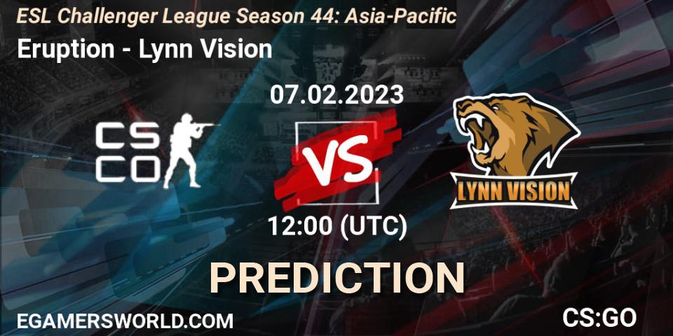 Eruption vs Lynn Vision: Match Prediction. 07.02.23, CS2 (CS:GO), ESL Challenger League Season 44: Asia-Pacific