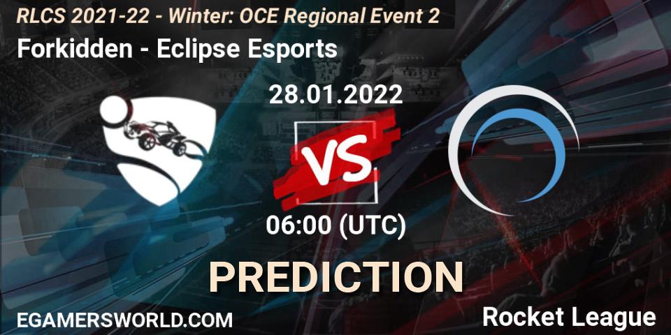 Forkidden vs Eclipse Esports: Match Prediction. 28.01.2022 at 06:00, Rocket League, RLCS 2021-22 - Winter: OCE Regional Event 2