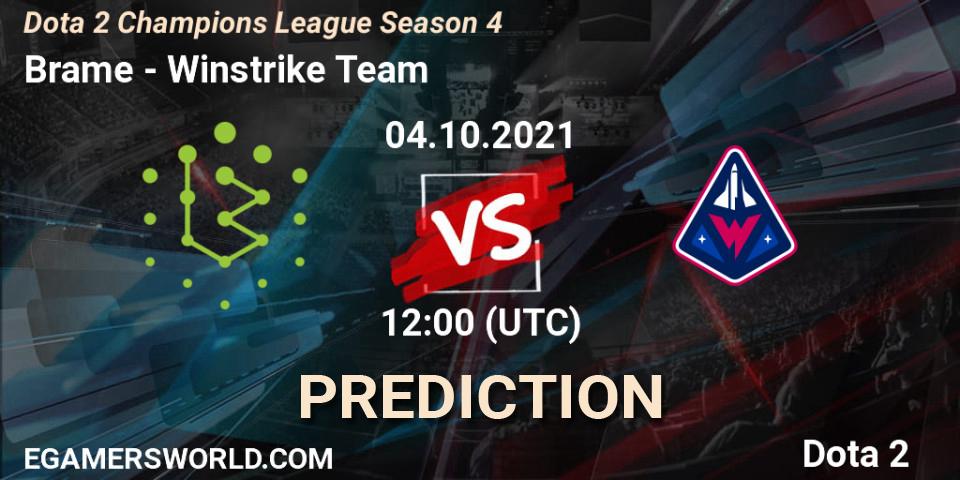 Brame vs Winstrike Team: Match Prediction. 04.10.2021 at 12:18, Dota 2, Dota 2 Champions League Season 4