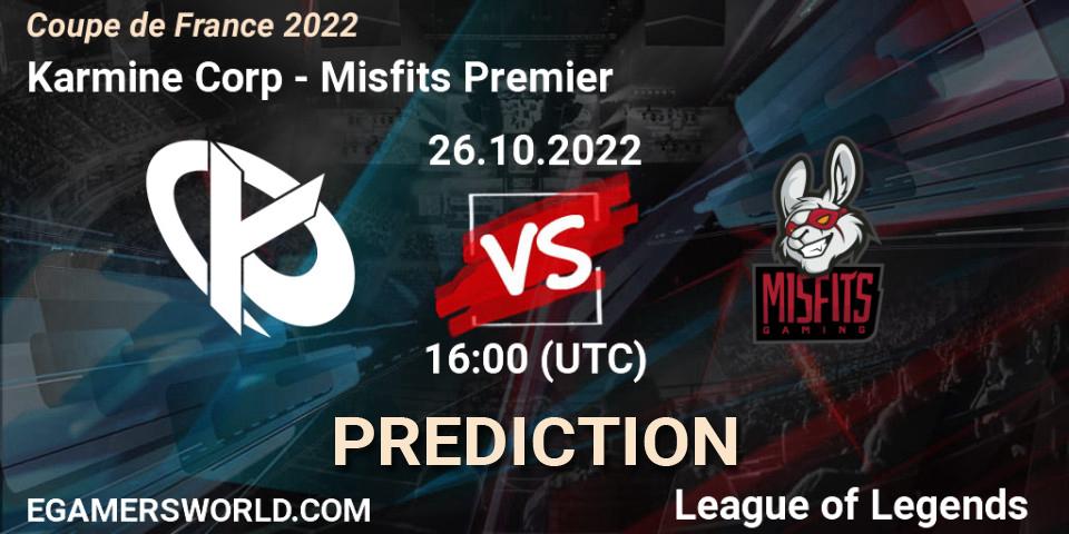 Karmine Corp vs Misfits Premier: Match Prediction. 26.10.22, LoL, Coupe de France 2022