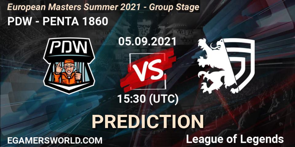 PDW vs PENTA 1860: Match Prediction. 05.09.2021 at 15:30, LoL, European Masters Summer 2021 - Group Stage