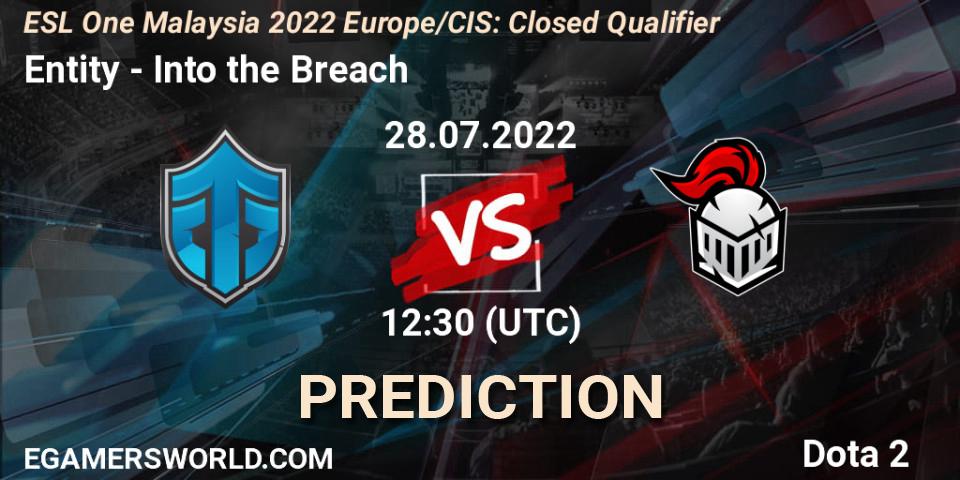 Entity vs Into the Breach: Match Prediction. 28.07.2022 at 12:30, Dota 2, ESL One Malaysia 2022 Europe/CIS: Closed Qualifier