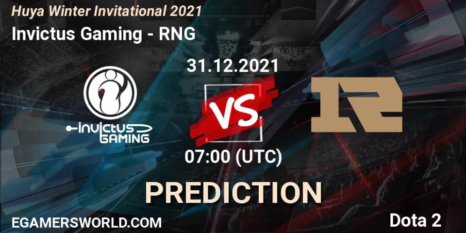 Invictus Gaming vs RNG: Match Prediction. 31.12.2021 at 07:05, Dota 2, Huya Winter Invitational 2021