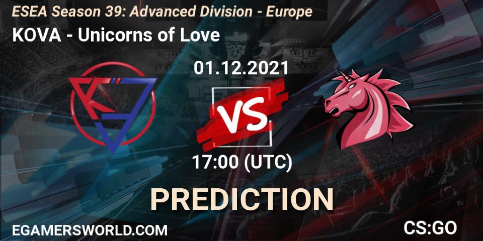 KOVA vs Unicorns of Love: Match Prediction. 01.12.21, CS2 (CS:GO), ESEA Season 39: Advanced Division - Europe