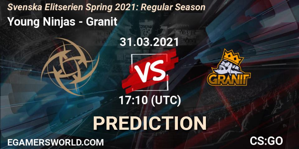 Young Ninjas vs Granit: Match Prediction. 01.04.2021 at 19:00, Counter-Strike (CS2), Svenska Elitserien Spring 2021: Regular Season