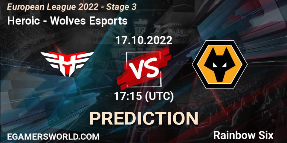 Heroic vs Wolves Esports: Match Prediction. 17.10.2022 at 18:30, Rainbow Six, European League 2022 - Stage 3