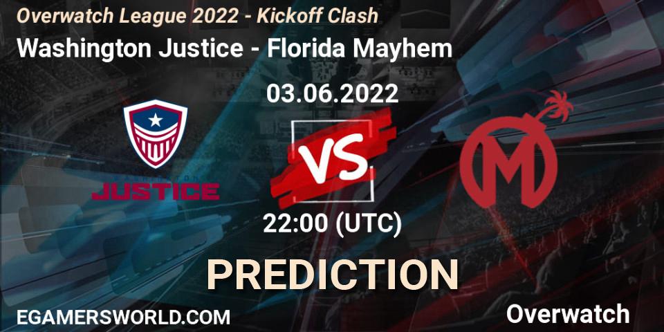 Washington Justice vs Florida Mayhem: Match Prediction. 03.06.2022 at 22:00, Overwatch, Overwatch League 2022 - Kickoff Clash