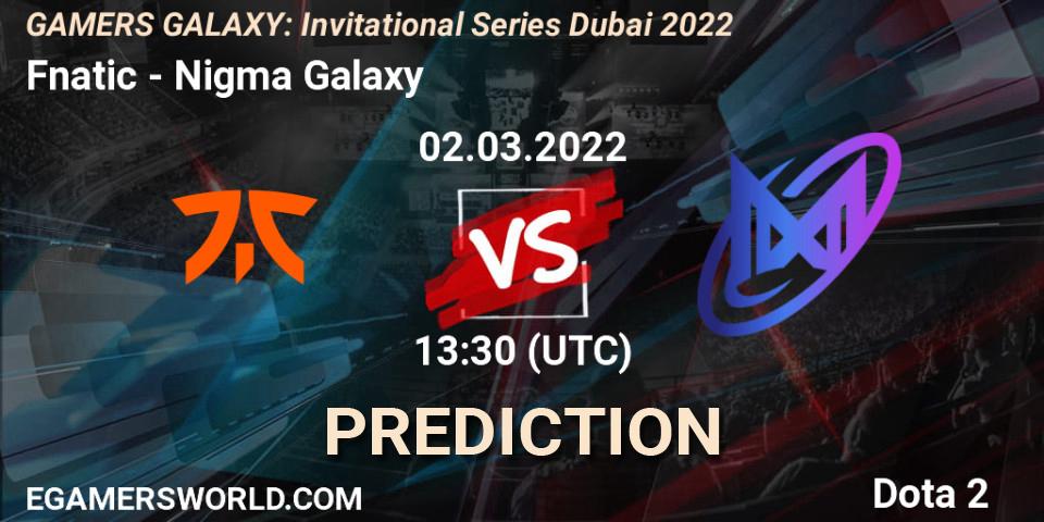 Fnatic vs Nigma Galaxy: Match Prediction. 02.03.2022 at 12:20, Dota 2, GAMERS GALAXY: Invitational Series Dubai 2022