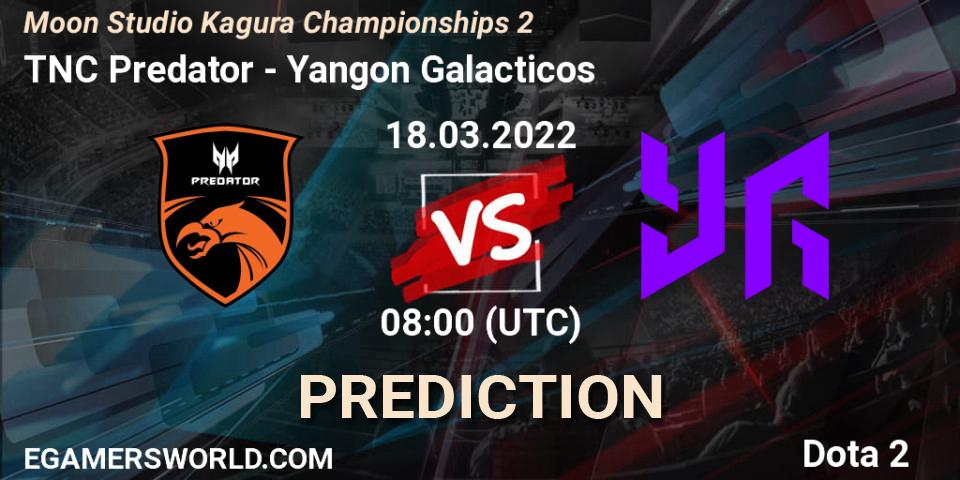TNC Predator vs Yangon Galacticos: Match Prediction. 18.03.2022 at 08:17, Dota 2, Moon Studio Kagura Championships 2