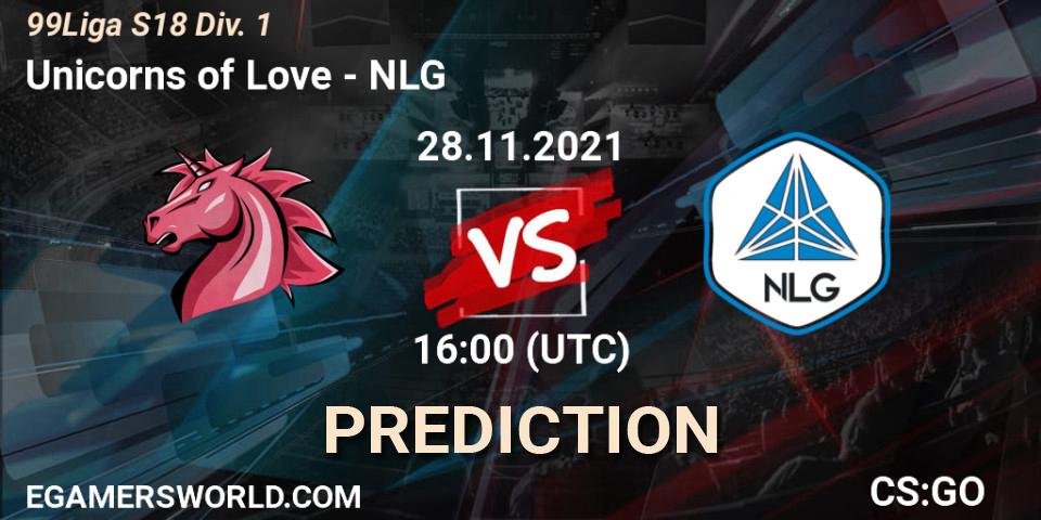 Unicorns of Love vs NLG: Match Prediction. 28.11.2021 at 16:00, Counter-Strike (CS2), 99Liga S18 Div. 1