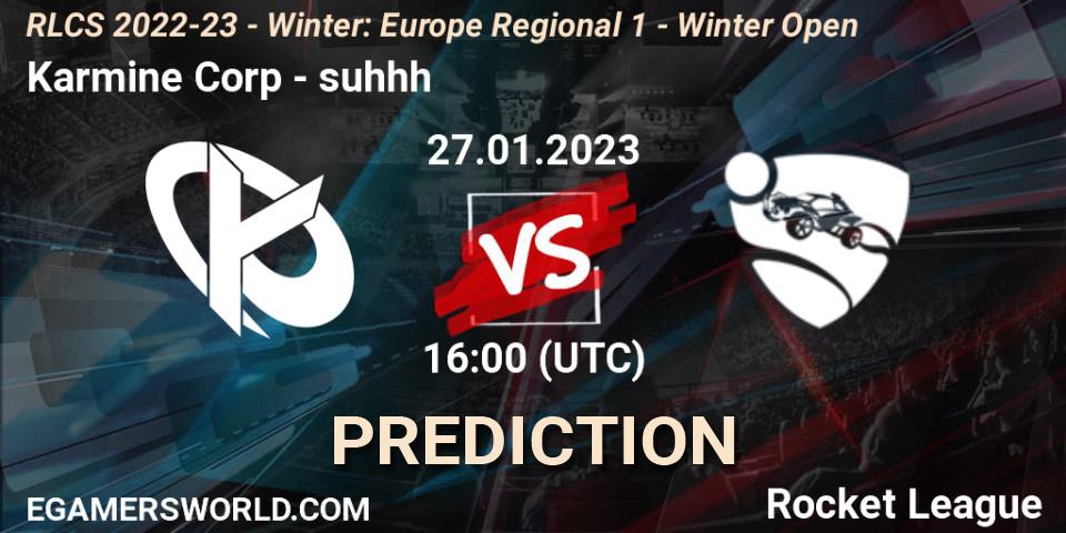 Karmine Corp vs suhhh: Match Prediction. 27.01.2023 at 16:00, Rocket League, RLCS 2022-23 - Winter: Europe Regional 1 - Winter Open
