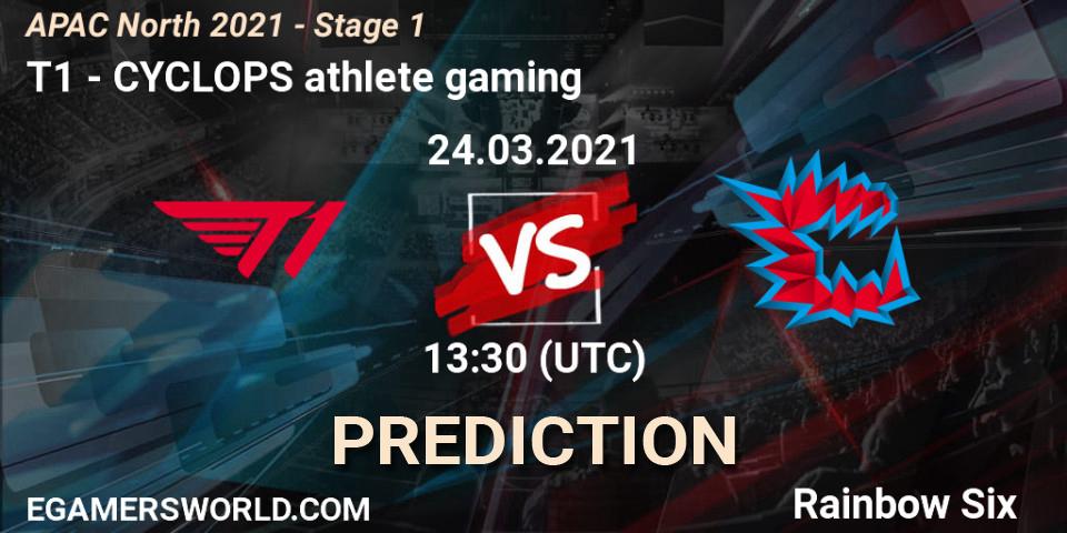 T1 vs CYCLOPS athlete gaming: Match Prediction. 24.03.2021 at 13:30, Rainbow Six, APAC North 2021 - Stage 1