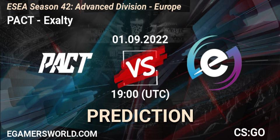 PACT vs Exalty: Match Prediction. 01.09.2022 at 19:00, Counter-Strike (CS2), ESEA Season 42: Advanced Division - Europe
