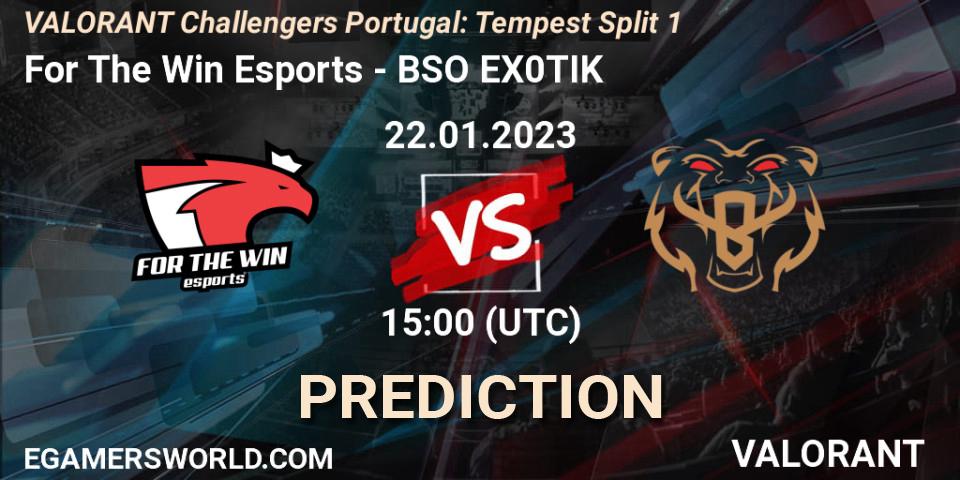 For The Win Esports vs BSO EX0TIK: Match Prediction. 22.01.2023 at 15:00, VALORANT, VALORANT Challengers 2023 Portugal: Tempest Split 1