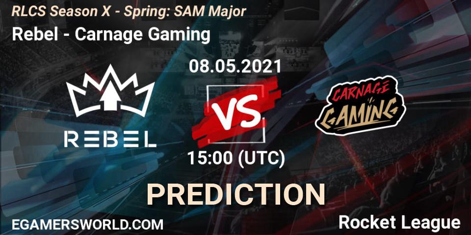 Rebel vs Carnage Gaming: Match Prediction. 08.05.2021 at 15:00, Rocket League, RLCS Season X - Spring: SAM Major