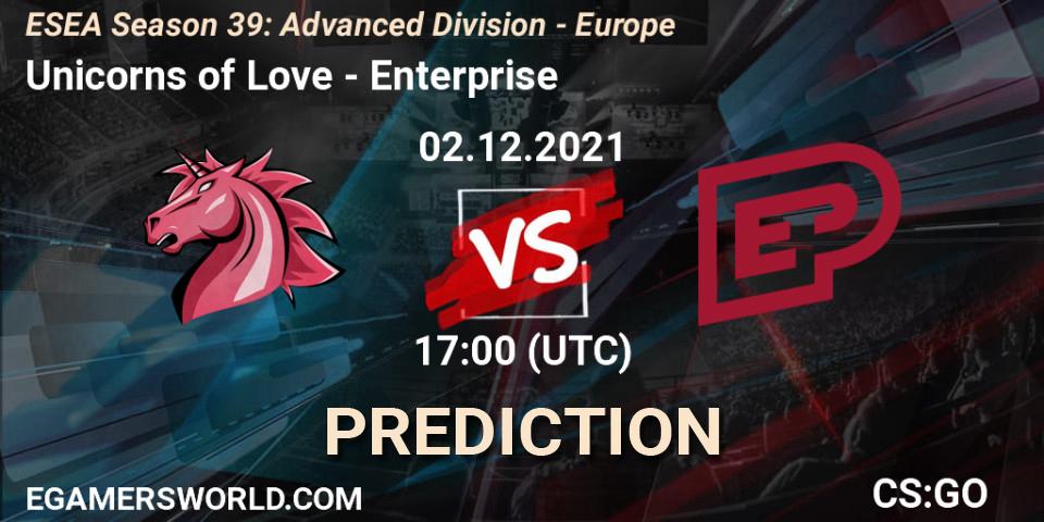 Unicorns of Love vs Enterprise: Match Prediction. 02.12.21, CS2 (CS:GO), ESEA Season 39: Advanced Division - Europe