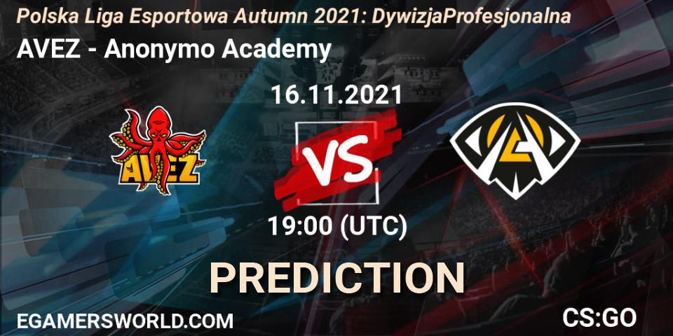 AVEZ vs Anonymo Academy: Match Prediction. 16.11.2021 at 20:00, Counter-Strike (CS2), Polska Liga Esportowa Autumn 2021: Dywizja Profesjonalna