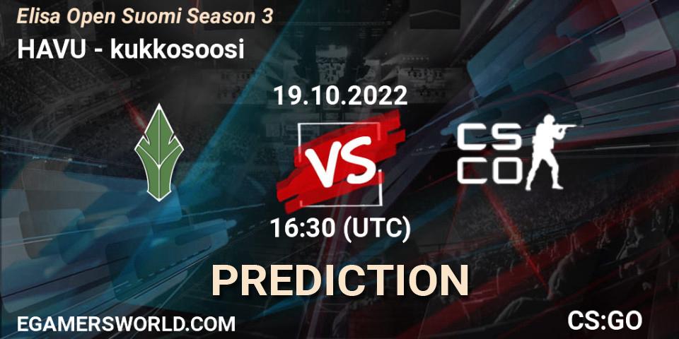 HAVU vs kukkosoosi: Match Prediction. 19.10.2022 at 16:30, Counter-Strike (CS2), Elisa Open Suomi Season 3