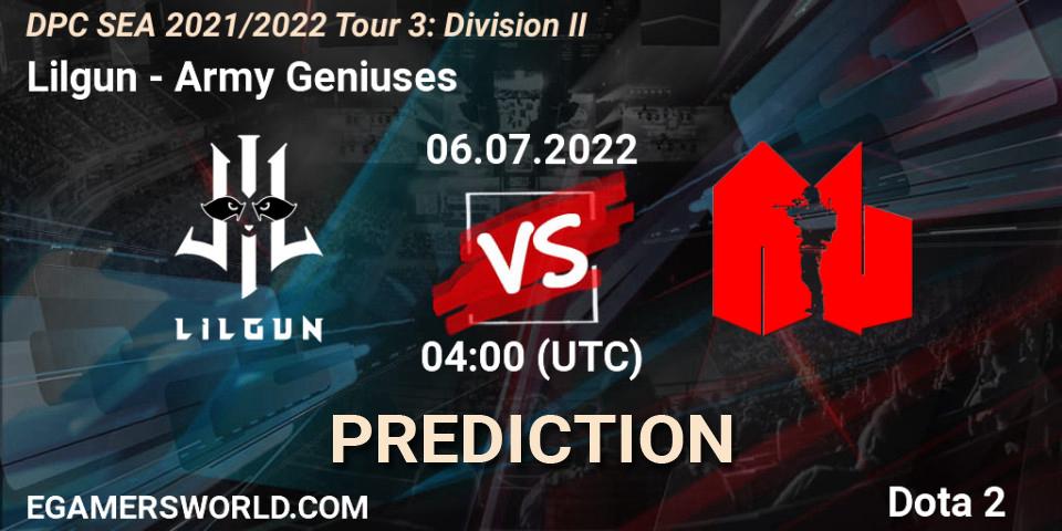 Lilgun vs Army Geniuses: Match Prediction. 06.07.2022 at 04:00, Dota 2, DPC SEA 2021/2022 Tour 3: Division II