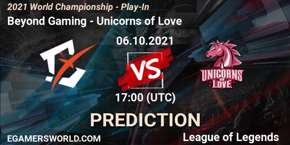 Beyond Gaming vs Unicorns of Love: Match Prediction. 06.10.2021 at 17:00, LoL, 2021 World Championship - Play-In