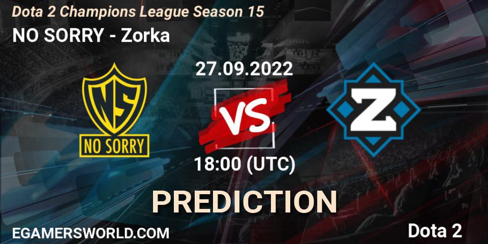 NO SORRY vs Zorka: Match Prediction. 27.09.22, Dota 2, Dota 2 Champions League Season 15