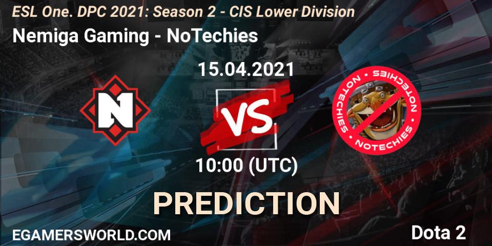 Nemiga Gaming vs NoTechies: Match Prediction. 15.04.2021 at 09:56, Dota 2, ESL One. DPC 2021: Season 2 - CIS Lower Division