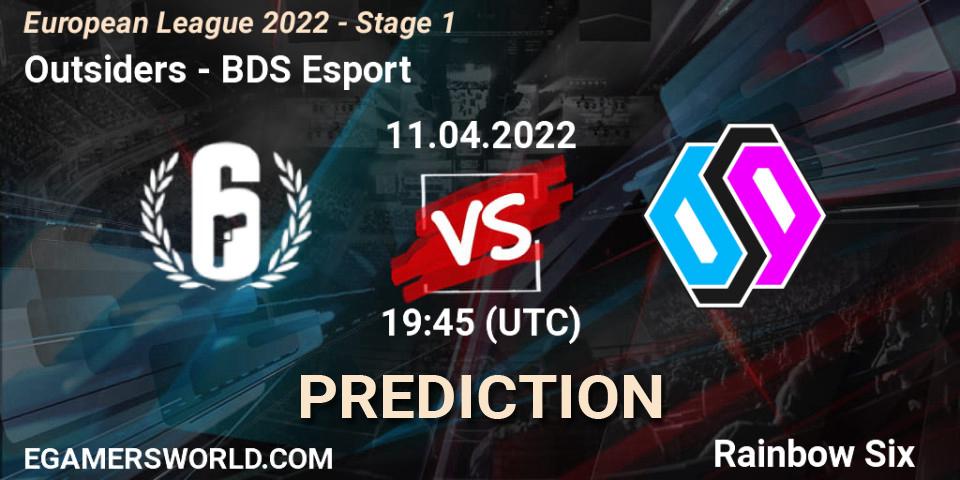 Outsiders vs BDS Esport: Match Prediction. 11.04.2022 at 19:45, Rainbow Six, European League 2022 - Stage 1