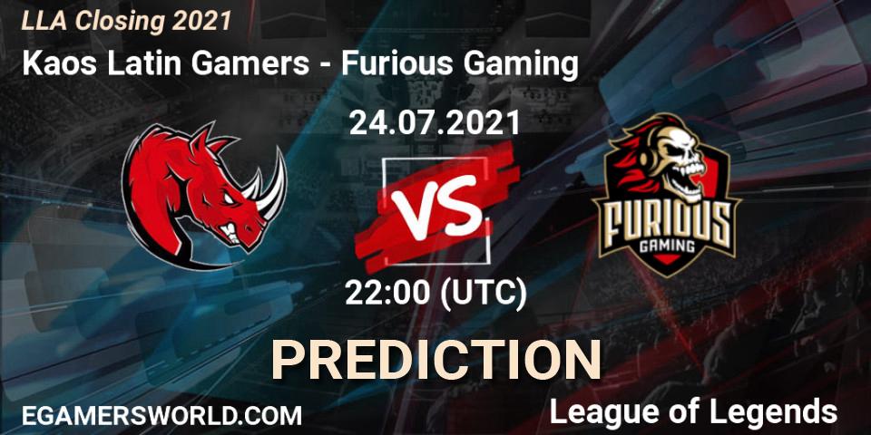 Kaos Latin Gamers vs Furious Gaming: Match Prediction. 24.07.21, LoL, LLA Closing 2021