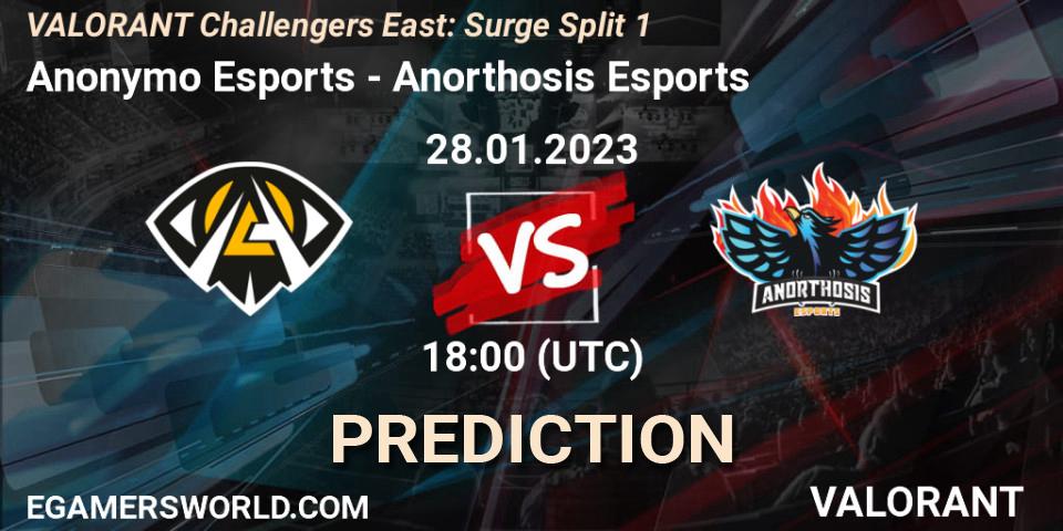 Anonymo Esports vs Anorthosis Esports: Match Prediction. 28.01.23, VALORANT, VALORANT Challengers 2023 East: Surge Split 1