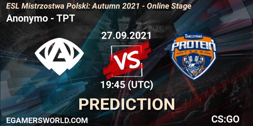 Anonymo vs TPT: Match Prediction. 27.09.2021 at 19:55, Counter-Strike (CS2), ESL Mistrzostwa Polski: Autumn 2021 - Online Stage