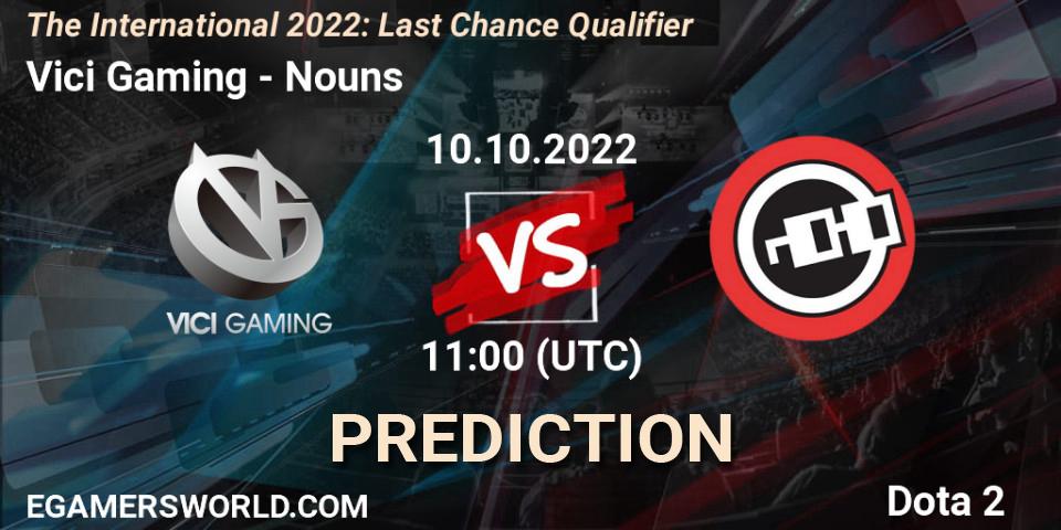 Vici Gaming vs Nouns: Match Prediction. 10.10.2022 at 11:11, Dota 2, The International 2022: Last Chance Qualifier