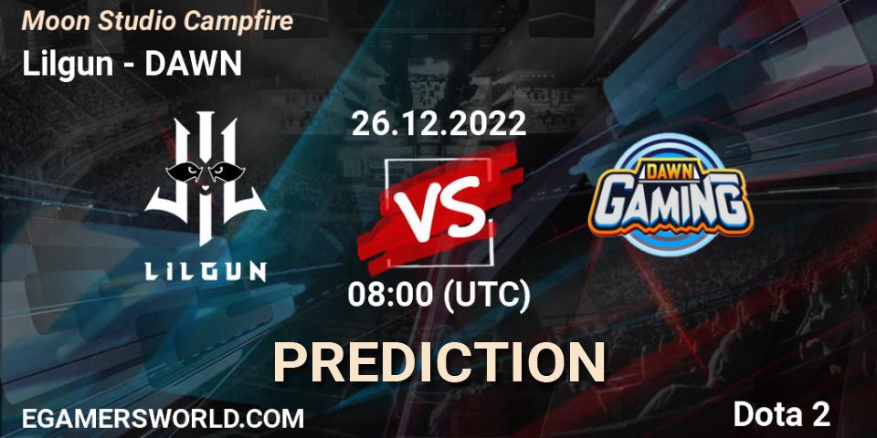 Lilgun vs DAWN: Match Prediction. 26.12.2022 at 08:06, Dota 2, Moon Studio Campfire