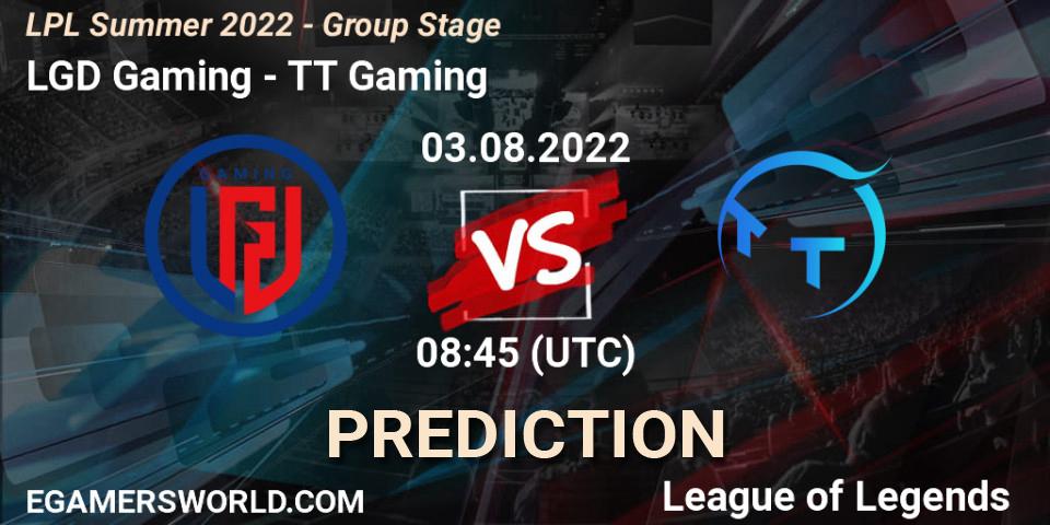 LGD Gaming vs TT Gaming: Match Prediction. 03.08.2022 at 09:00, LoL, LPL Summer 2022 - Group Stage