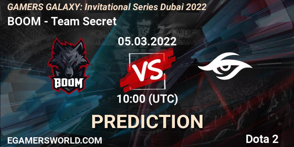 BOOM vs Team Secret: Match Prediction. 05.03.2022 at 09:58, Dota 2, GAMERS GALAXY: Invitational Series Dubai 2022