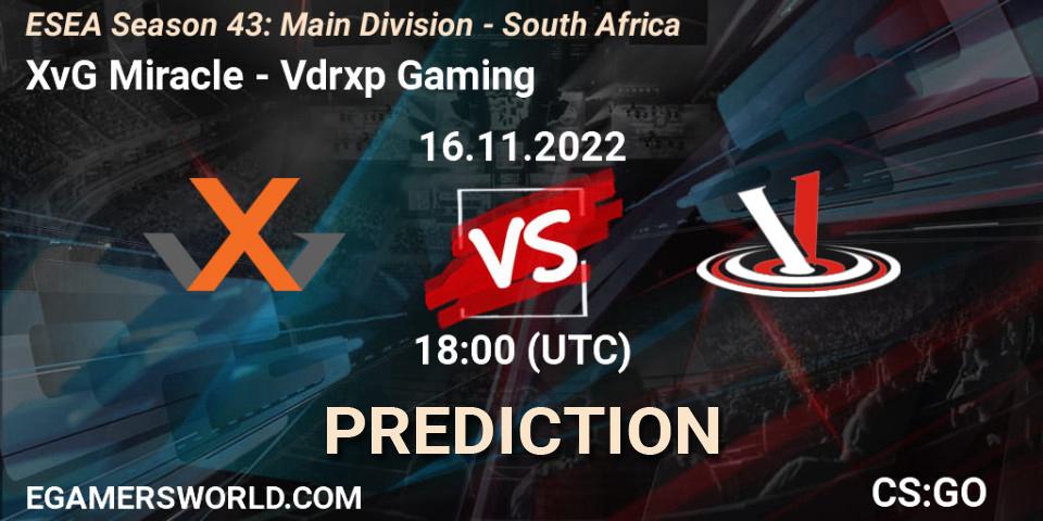 XvG Miracle vs Vdrxp Gaming: Match Prediction. 16.11.22, CS2 (CS:GO), ESEA Season 43: Main Division - South Africa