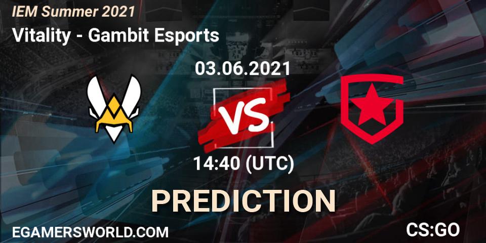 Vitality vs Gambit Esports: Match Prediction. 03.06.2021 at 14:45, Counter-Strike (CS2), IEM Summer 2021