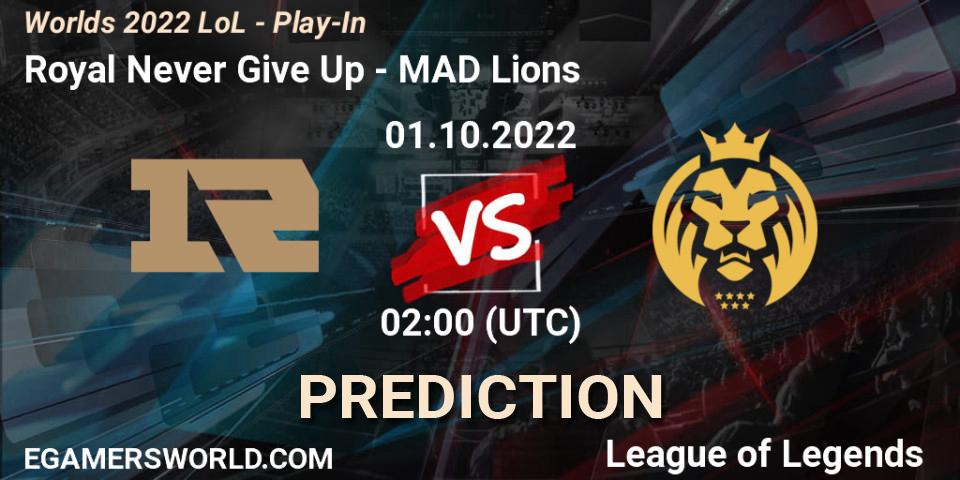 Royal Never Give Up vs MAD Lions: Match Prediction. 01.10.2022 at 02:30, LoL, Worlds 2022 LoL - Play-In